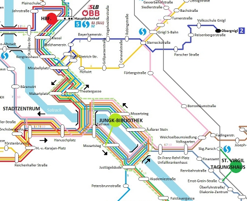 Mausklick vergrößert Bild: ÖPNV-Netzplan Salzburg